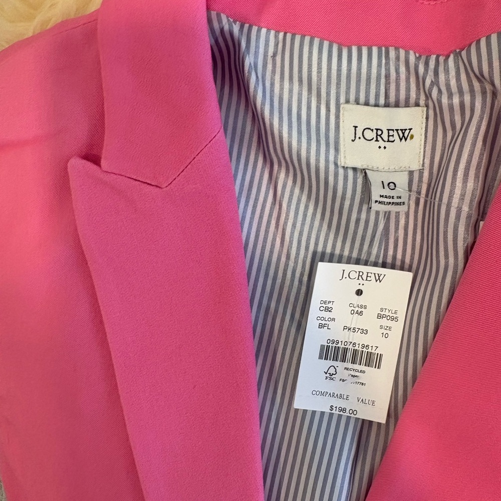 J. Crew Vibrant Pink cotton blend Blazer, size 10, new - Picture 7 of 7